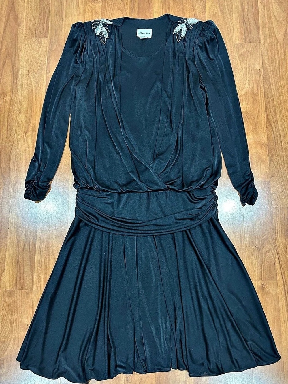 Boston Maid Sequin Shoulder Mini Dress in Black Size 14